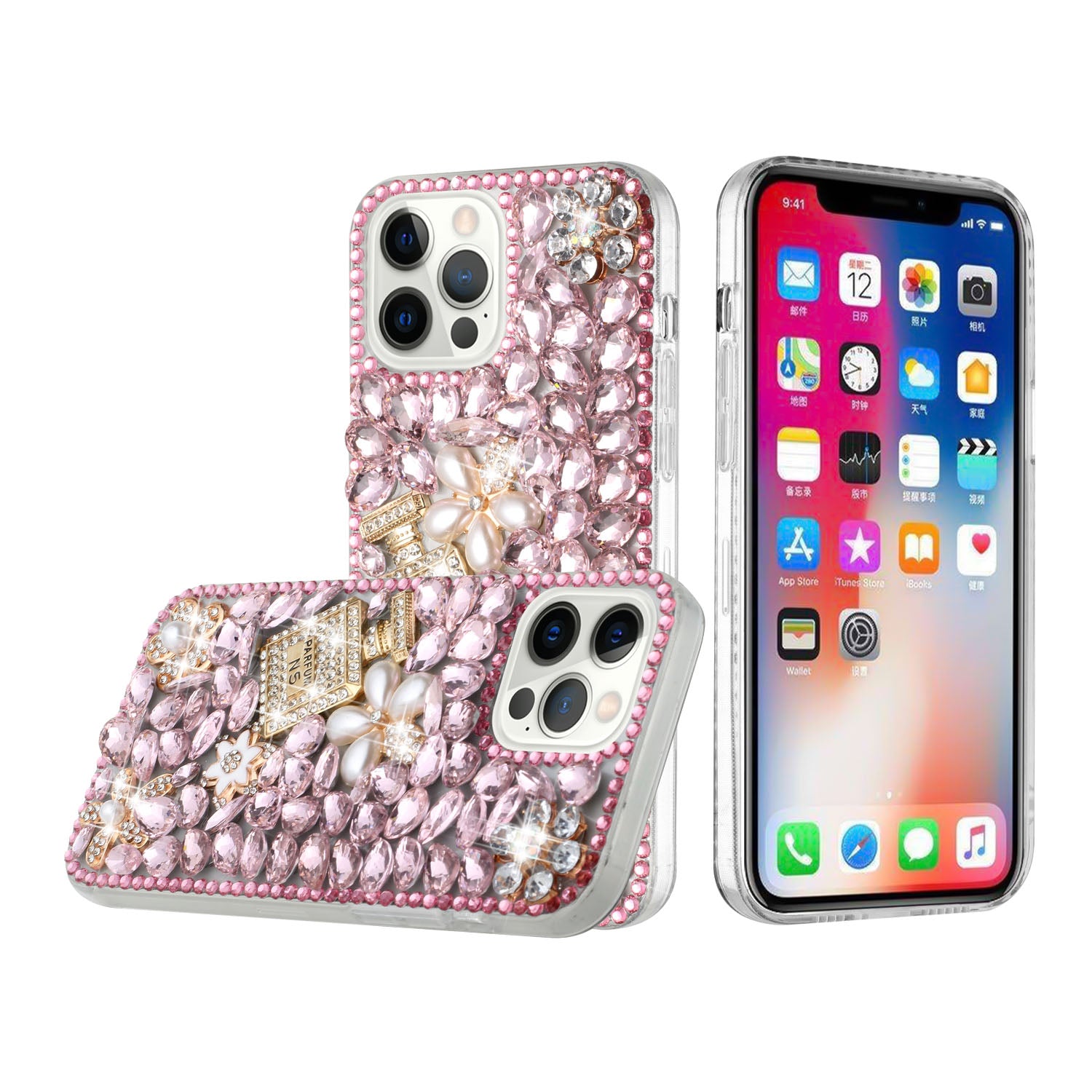 Iphone 13Pro (6.1 Inch) Big Rock Perfume Diamond Case Baby Pink