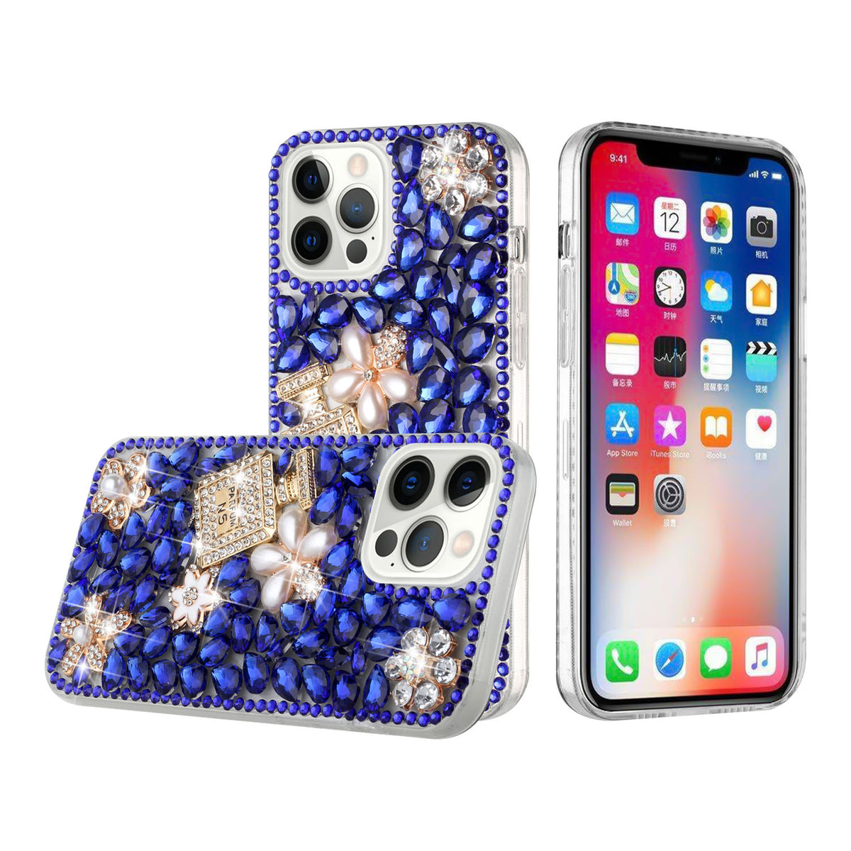 Iphone 13Pro (6.1 Inch) Big Rock Perfume Diamond Case Royal Blue
