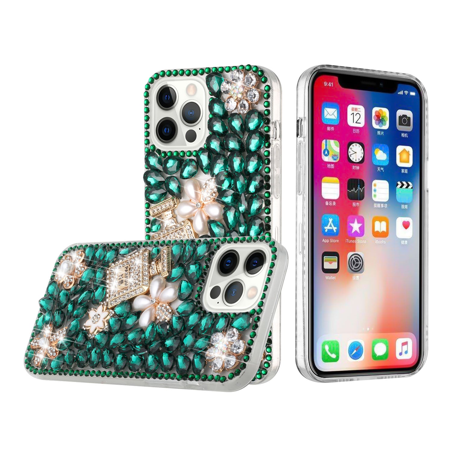 Iphone 13Pro (6.1 Inch) Big Rock Perfume Diamond Case Green