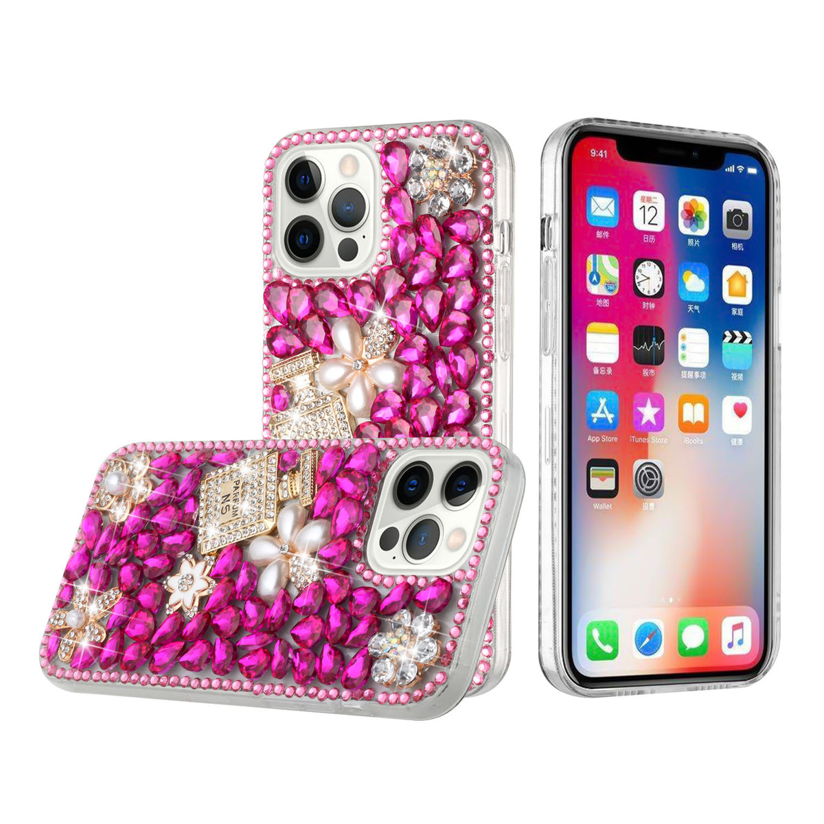 Iphone 13Pro (6.1 Inch) Big Rock Perfume Diamond Case Hot Pink