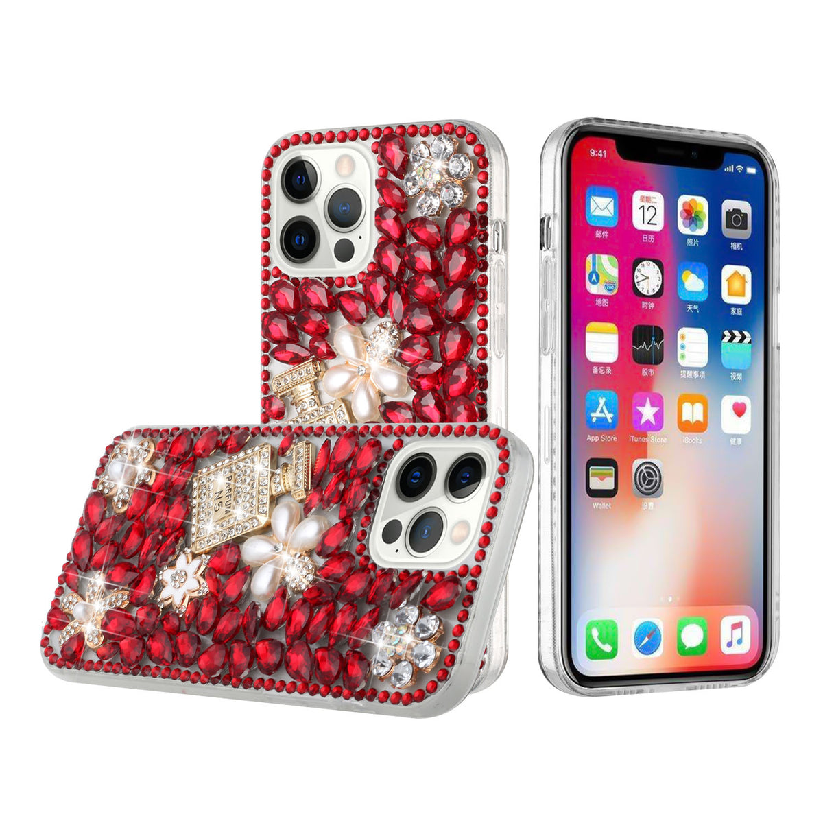 Iphone 13Pro (6.1 Inch) Big Rock Perfume Diamond Case Red