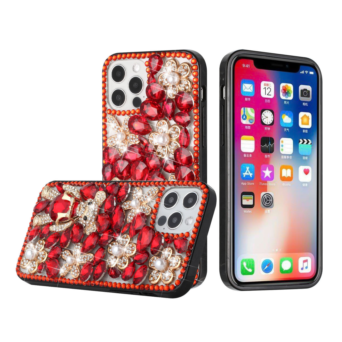 Iphone 13Pro (6.1 Inch) Big Rock Diamond Teddy Case Red