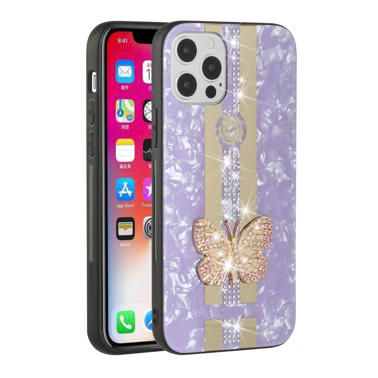 Iphone 13 (6.1Inch) Butterfly Case with Diamonds Purple