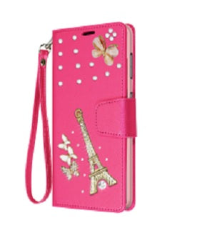 Iphone 13Pro Max (6.7Inch) Diamond Wallet Flip Case with Eiffel Pink