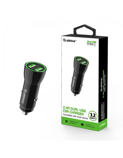 Esoulk 2-Port Car Adaptor 12Watt BLACK