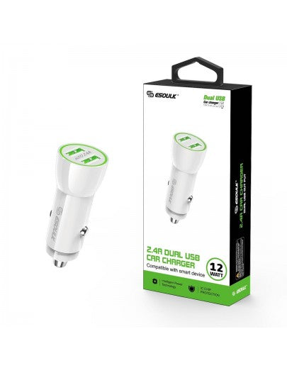 Esoulk 2-Port Car Adaptor 12Watt WHITE