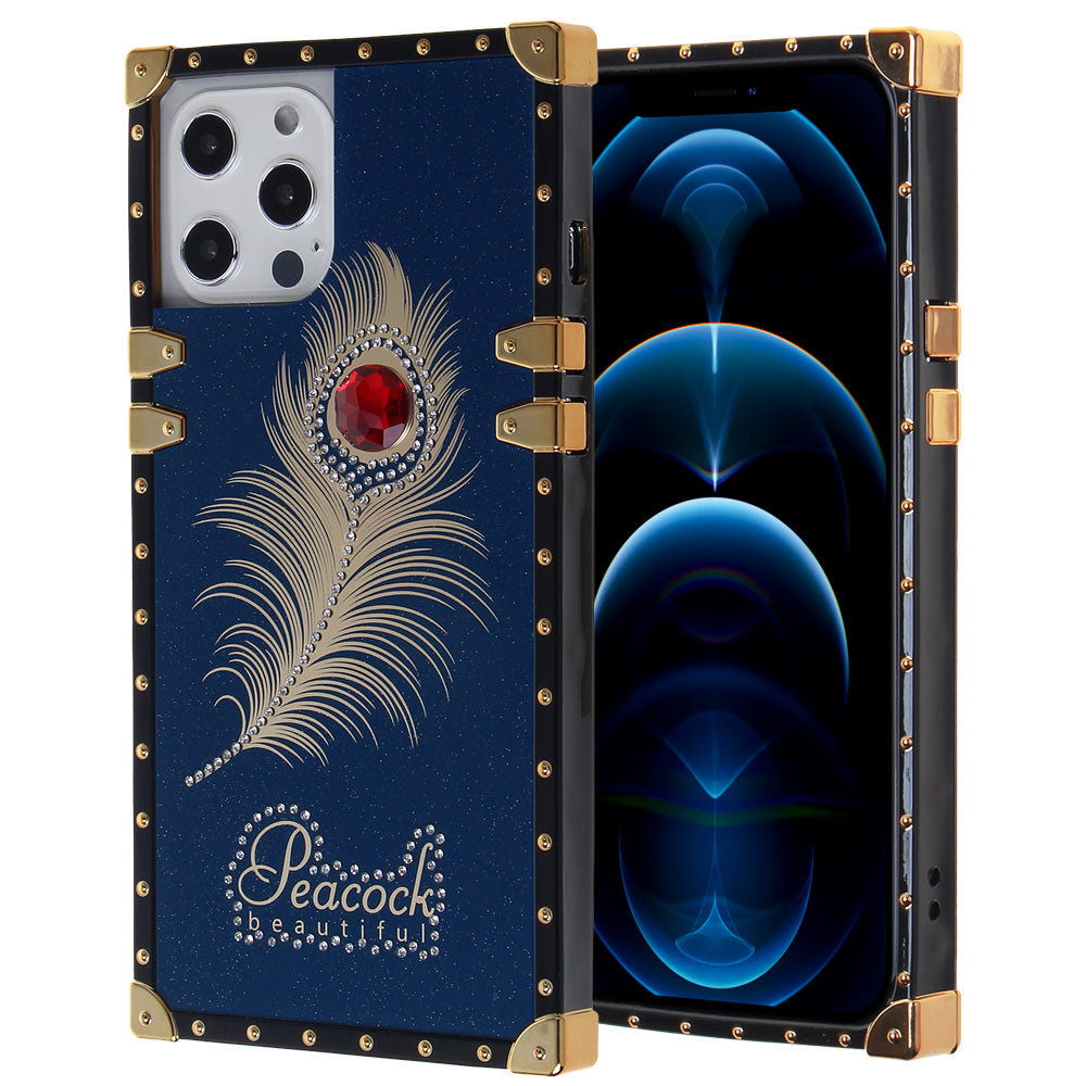 Iphone 12 / 12Pro (6.1 Inch) Peacock Feather Diamond Design Case Blue