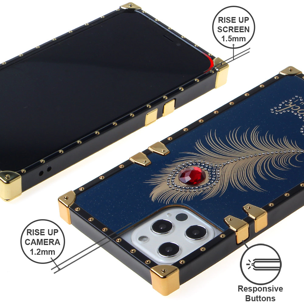 Iphone 12 / 12Pro (6.1 Inch) Peacock Feather Diamond Design Case Blue
