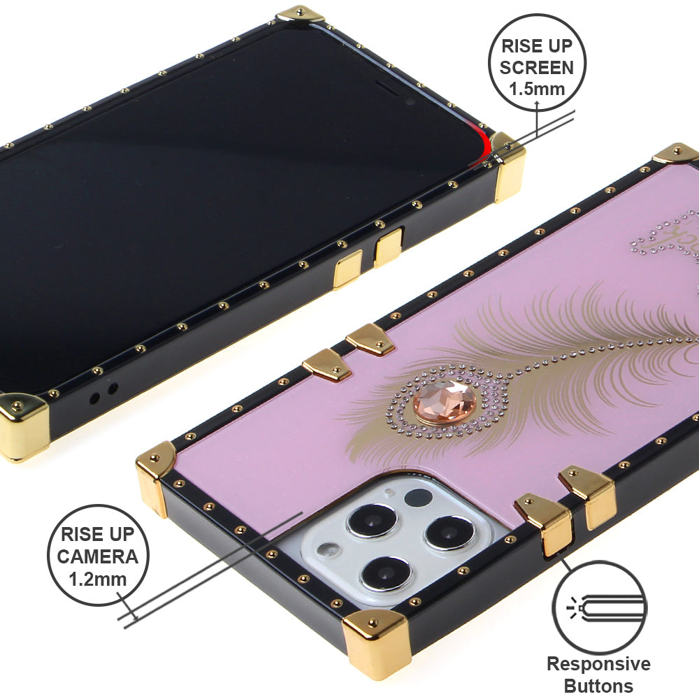 Iphone 12 / 12Pro (6.1 Inch) Peacock Feather Diamond Design Case Pink