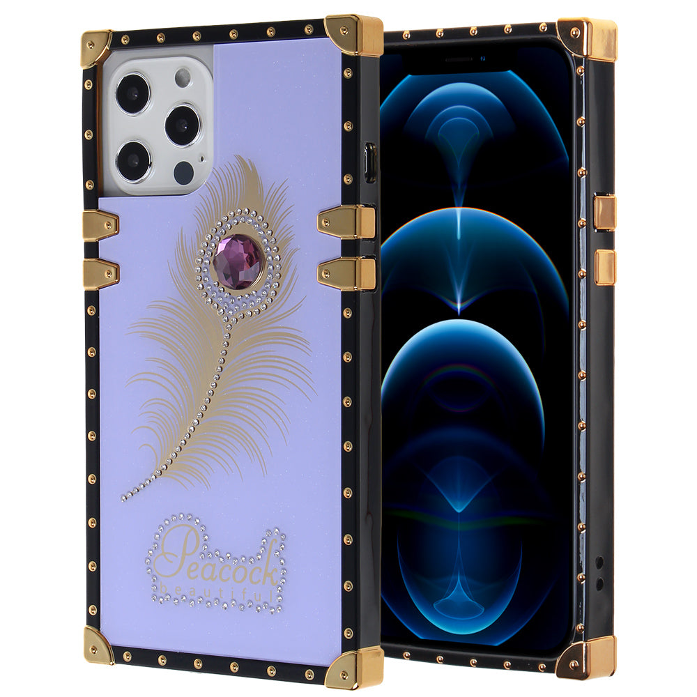 Iphone 12 / 12Pro (6.1 Inch) Peacock Feather Diamond Design Case Purple
