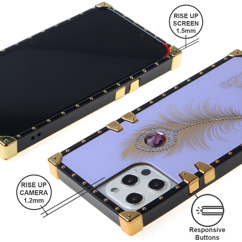 Iphone 12 / 12Pro (6.1 Inch) Peacock Feather Diamond Design Case Purple