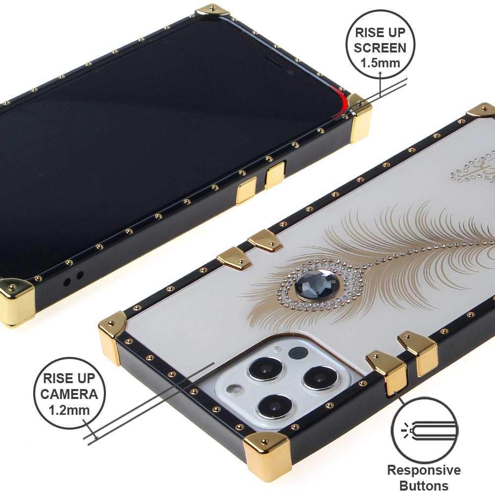 Iphone 12 / 12Pro (6.1 Inch) Peacock Feather Diamond Design Case White