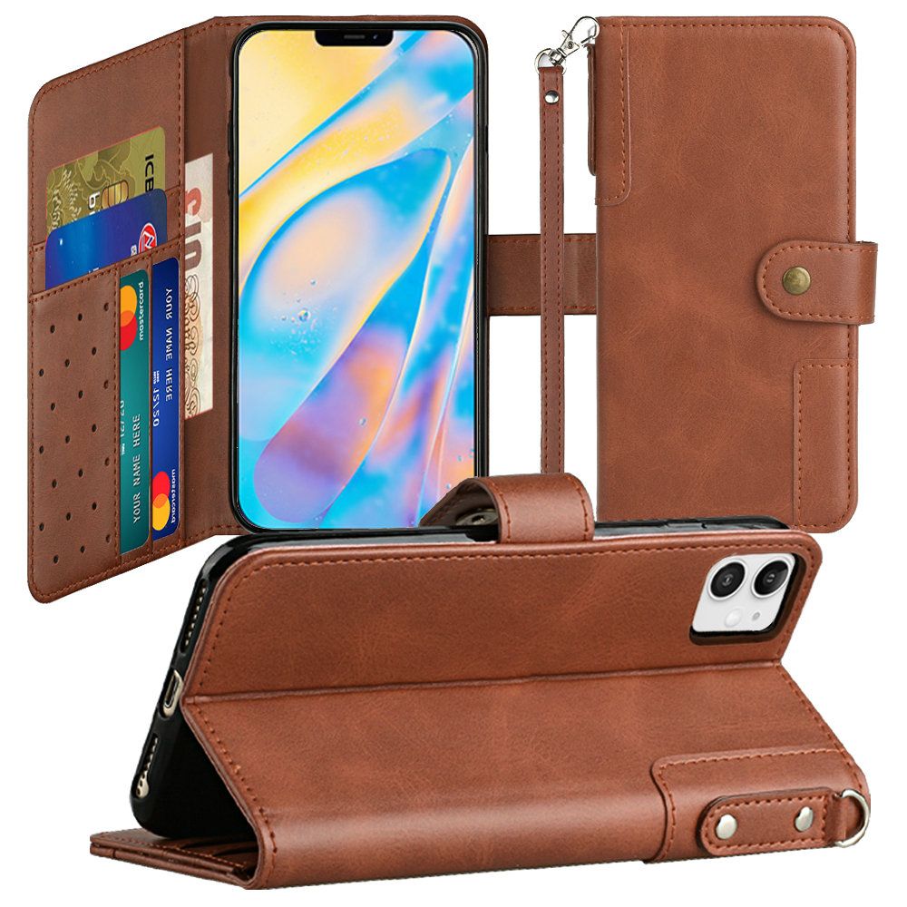 Iphone 12 / 12Pro (6.1 Inch) Retro Leather Wallet Flip Case With Card Slots Brown