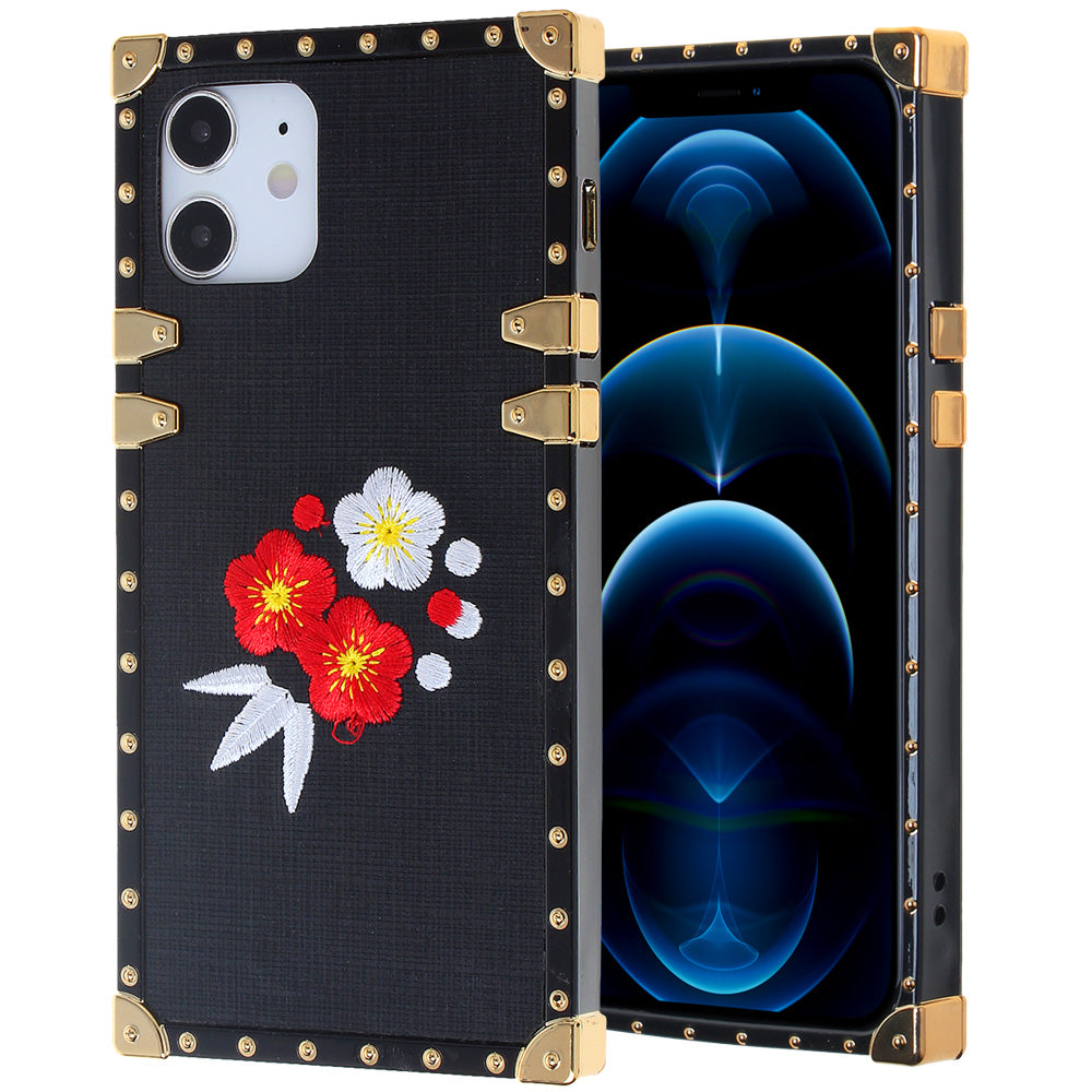 Iphone 12 / 12Pro (6.1 Inch) Fabric Design Case Flowers On Black