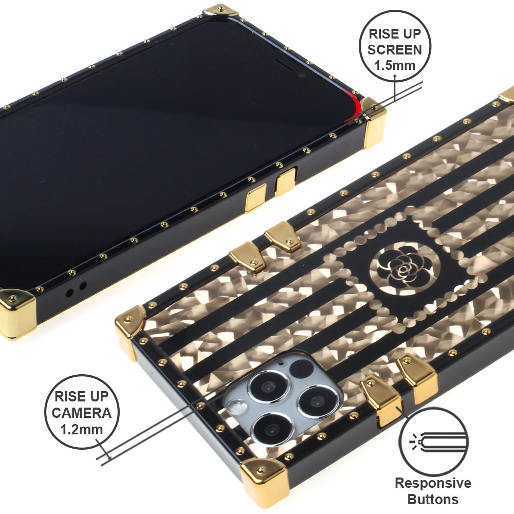 Iphone 12 / 12Pro (6.1 Inch) Design Case Gold Black Stripes