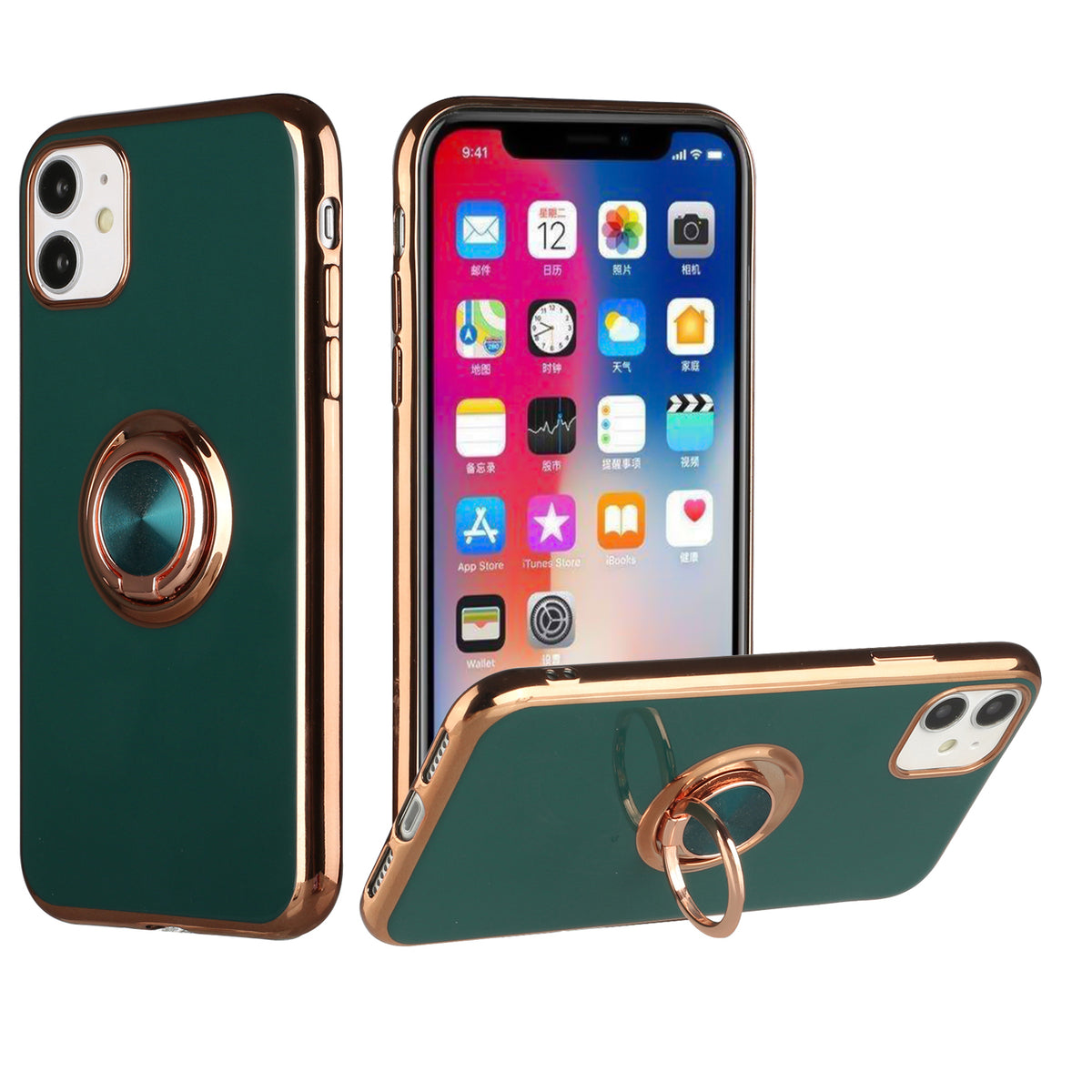 Iphone 13Pro (6.1 Inch) Chrome Ring Case Dark Green