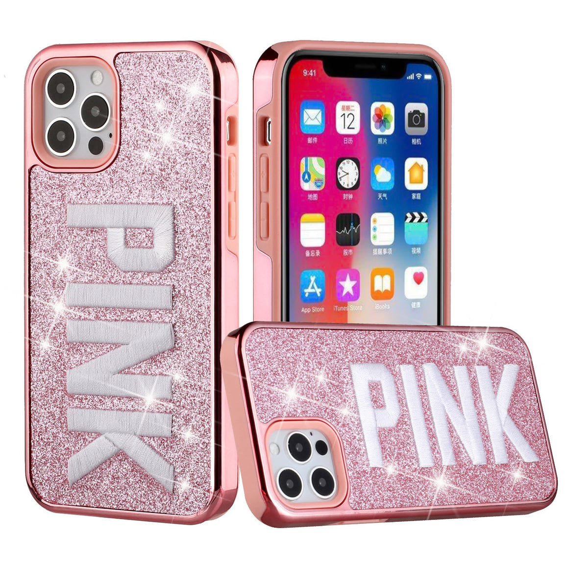 Iphone 13 (6.1Inch) Fabric Shimmer Case Pink With Text Pink