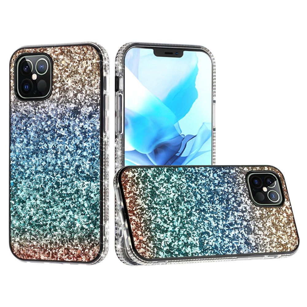 Iphone 12Pro Max ( 6.7 Inch) Shimmer Case With Border Diamond Multi Blue
