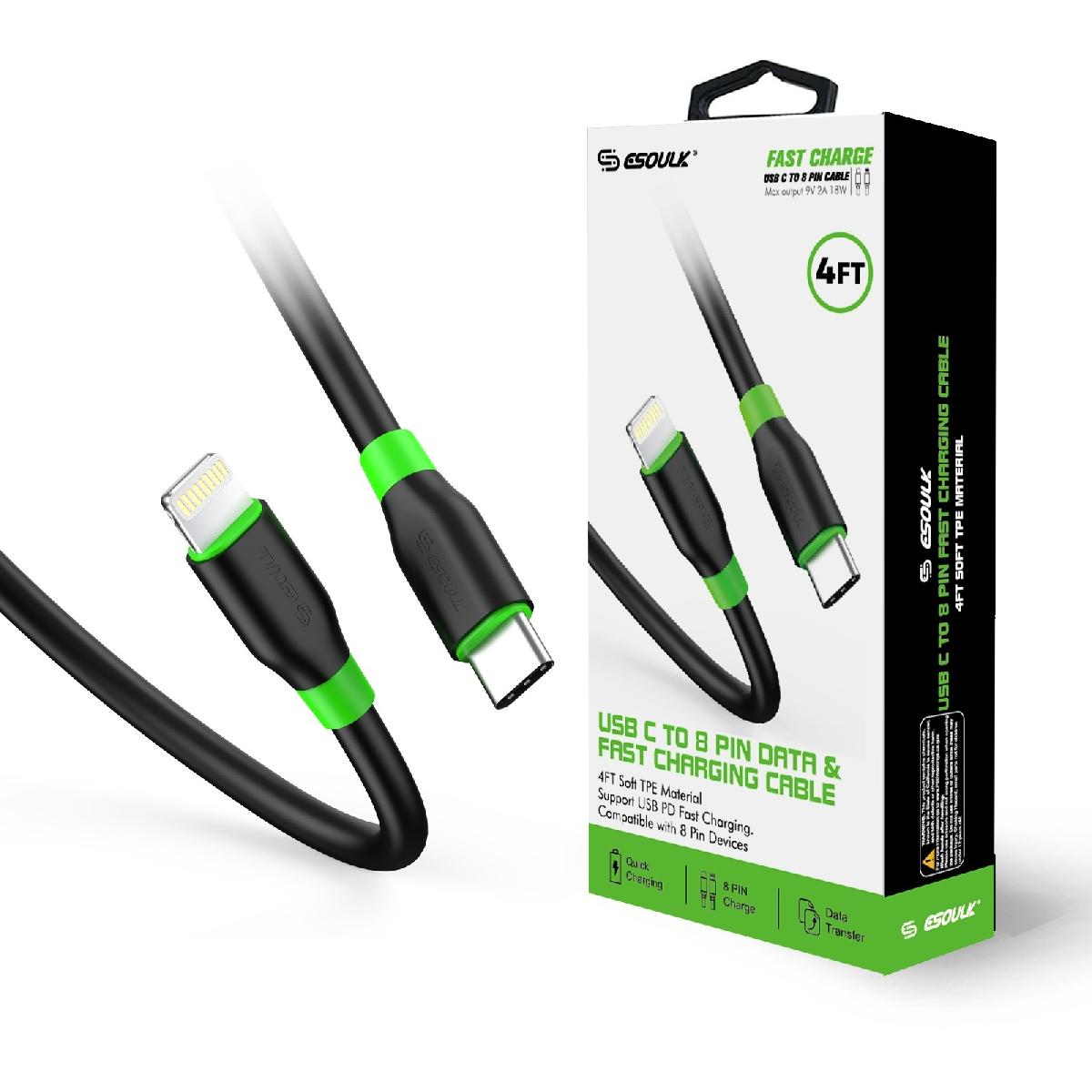 Esoulk 4Feet Charging Cable For Type C to Iphone Black