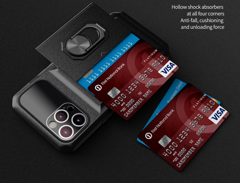 Iphone 13Pro Max (6.5Inch) non Slider Lens with Card Slot Ring Case Black