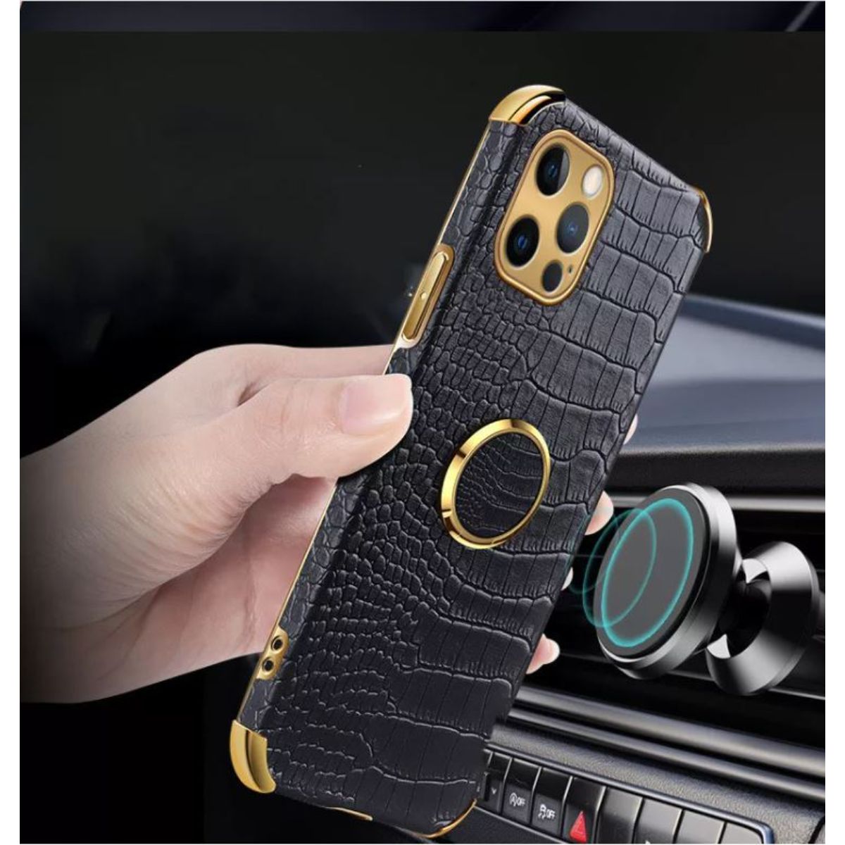 Iphone 13 (6.1Inch) Leather Snake Skin Ring Case Mustard