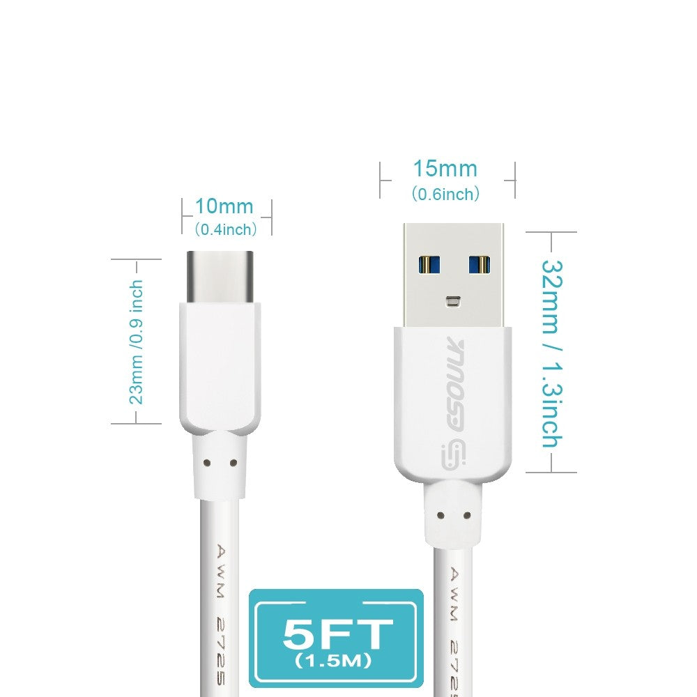 Esoulk 5Feet Charging Cable For Type C In White