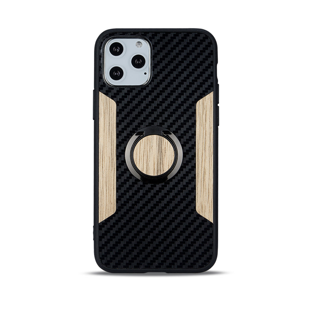 Iphone 11Pro (5.8 Inch) Wood Ring Holder Case - Carbon Fiber With Maple Ring