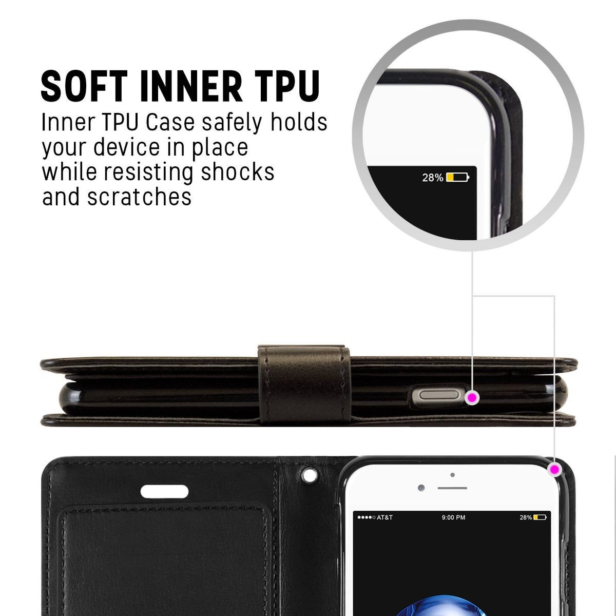 Iphone 7Plus / 8Plus Wallet Flip Case with Card Slots Black