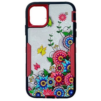 Iphone 12Pro Max ( 6.7 Inch) Tough Case with Design Flowers Red