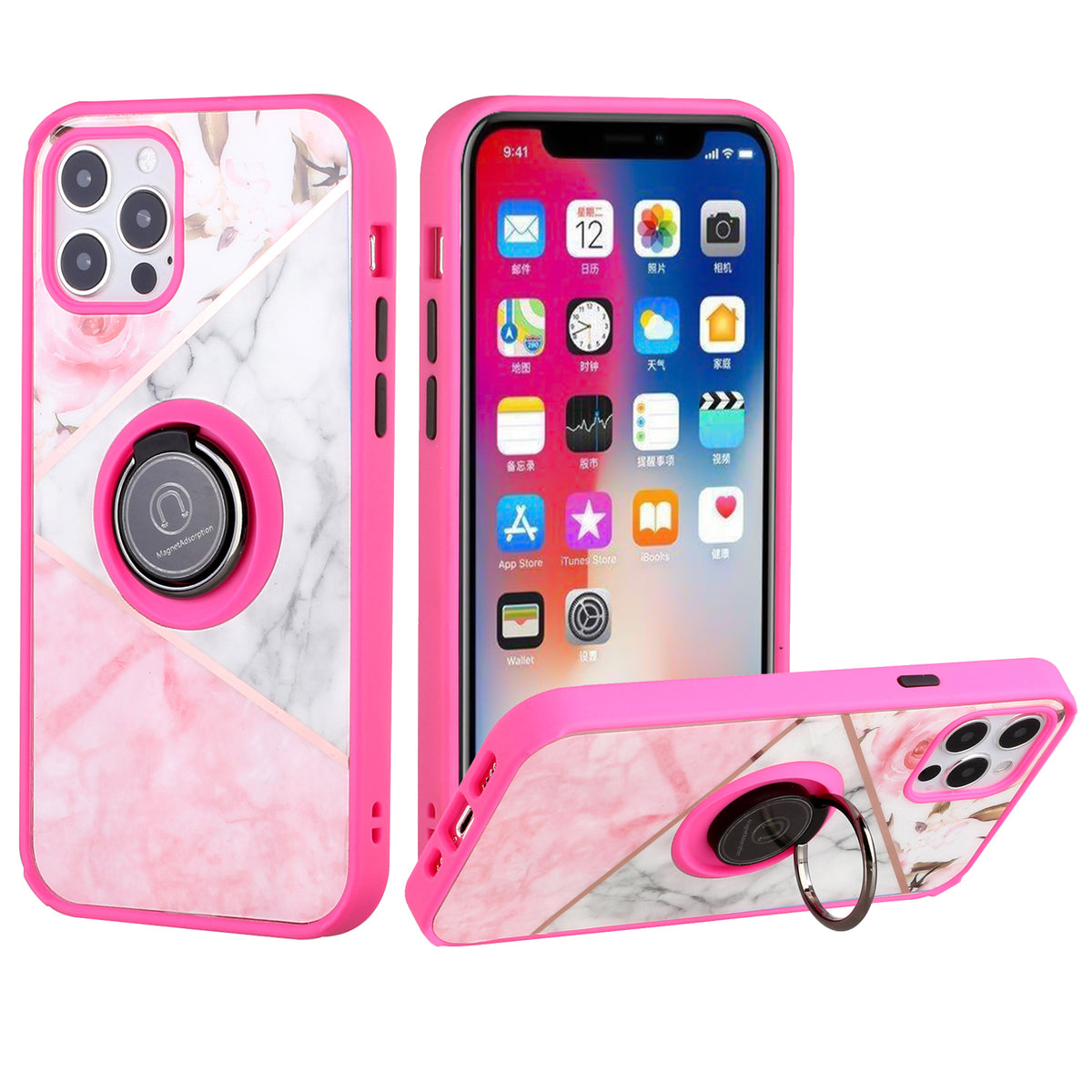 Iphone 12 / 12Pro (6.1Inch) Marble Design Ring Case Pink