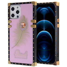 Iphone 12 / 12Pro (6.1 Inch) Peacock Feather Diamond Design Case Pink
