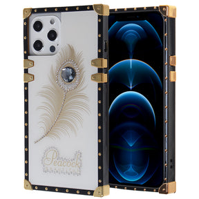 Iphone 12 / 12Pro (6.1 Inch) Peacock Feather Diamond Design Case White