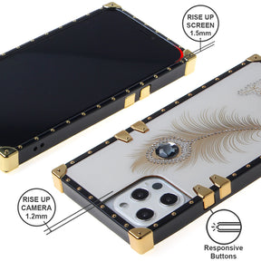 Iphone 12 / 12Pro (6.1 Inch) Peacock Feather Diamond Design Case White