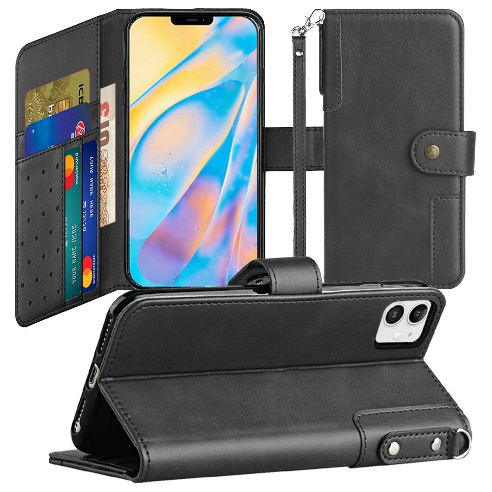 Iphone 12Mini (5.4 INCH) Retro Leather Wallet Flip Case With Card Slots Black