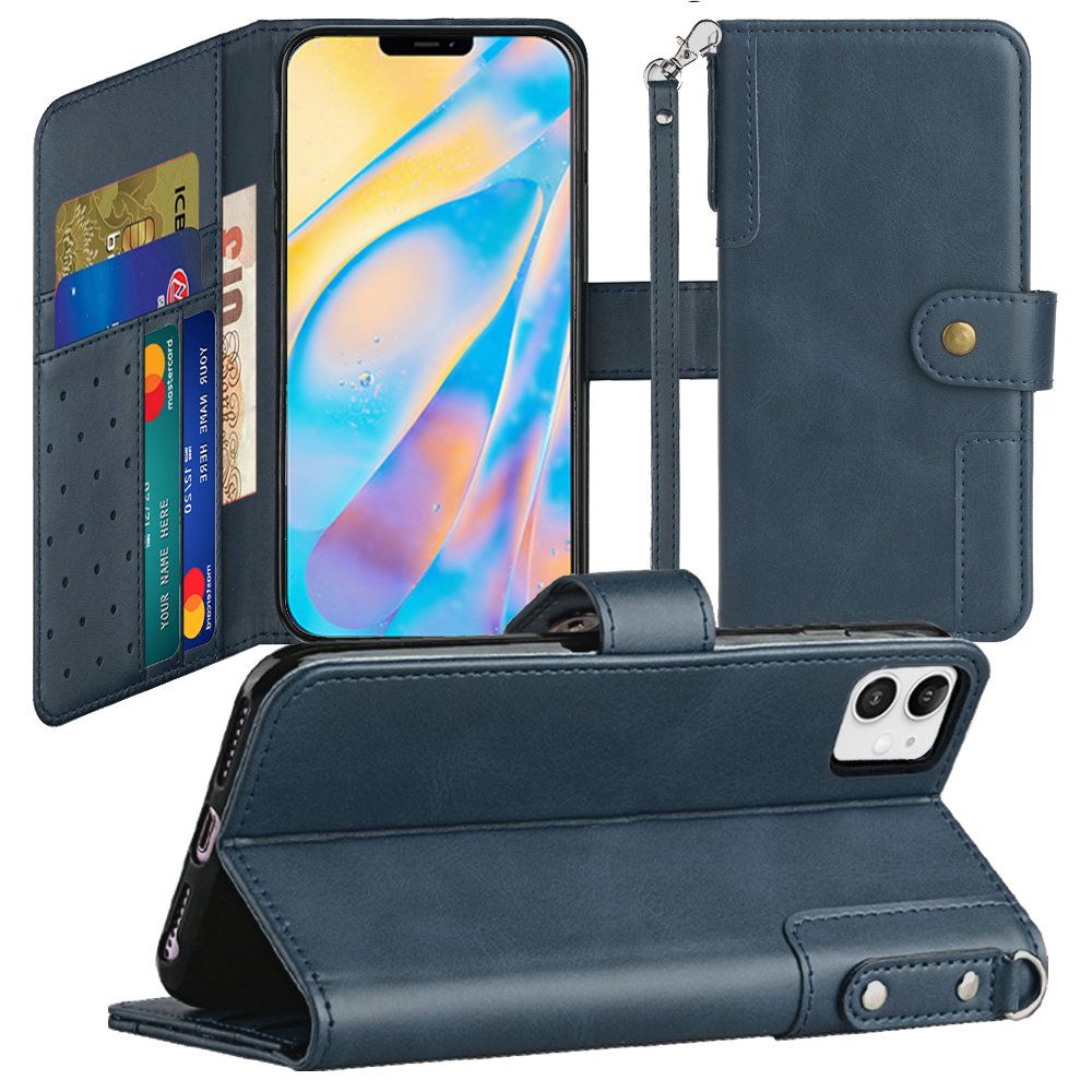 Iphone 12Mini (5.4 INCH) Retro Leather Wallet Flip Case With Card Slots Blue