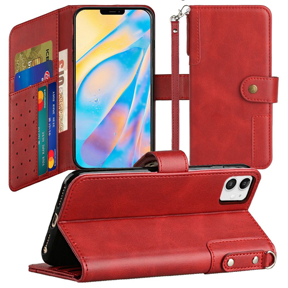 Iphone 12Mini (5.4 INCH) Retro Leather Wallet Flip Case With Card Slots Red