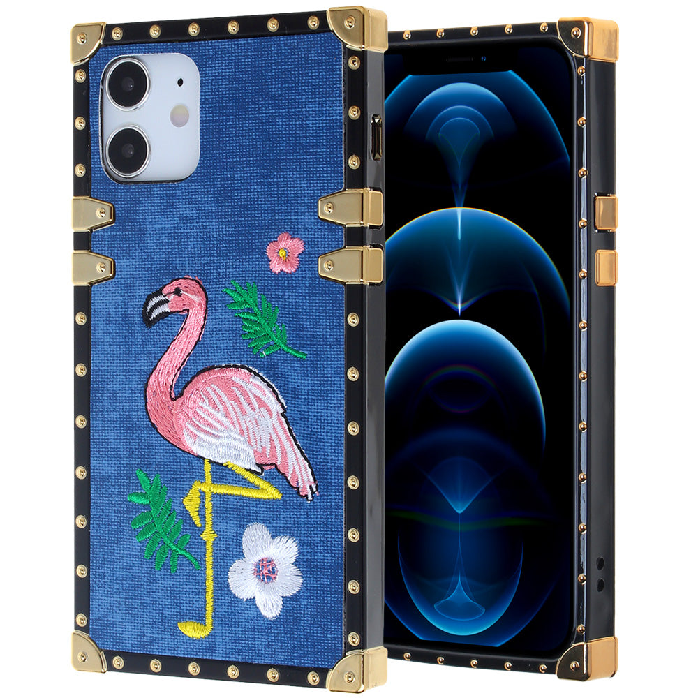 Iphone 11 (6.1 Inch) Fabric Case with Flamingo on Blue