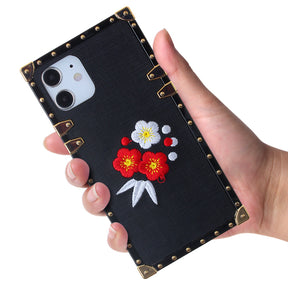 Iphone 12 / 12Pro (6.1 Inch) Fabric Design Case Flowers On Black
