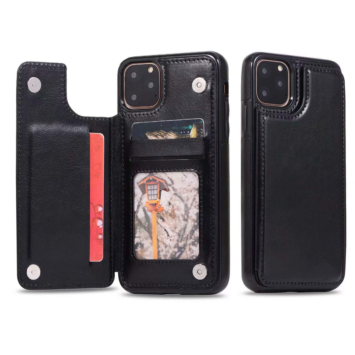 Iphone 11Pro Max (6.5") Leather Backflip Wallet Case Black