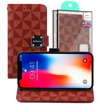 Iphone 12Mini (5.4 INCH) Checkered Designer Flip Case With Card Slots Red