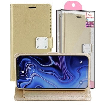 Iphone Xs Max Wallet Flip Case With Extra Card Slots In Gold
