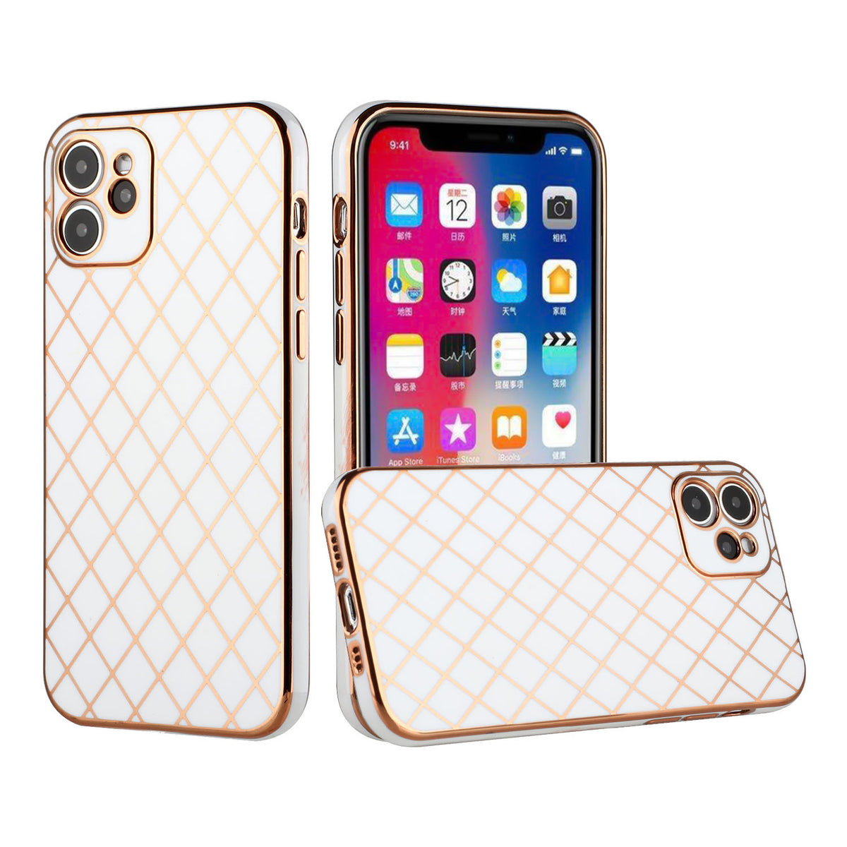 Iphone 12 / 12Pro (6.1Inch) Checkered Design Case With Camera Lens Protection White