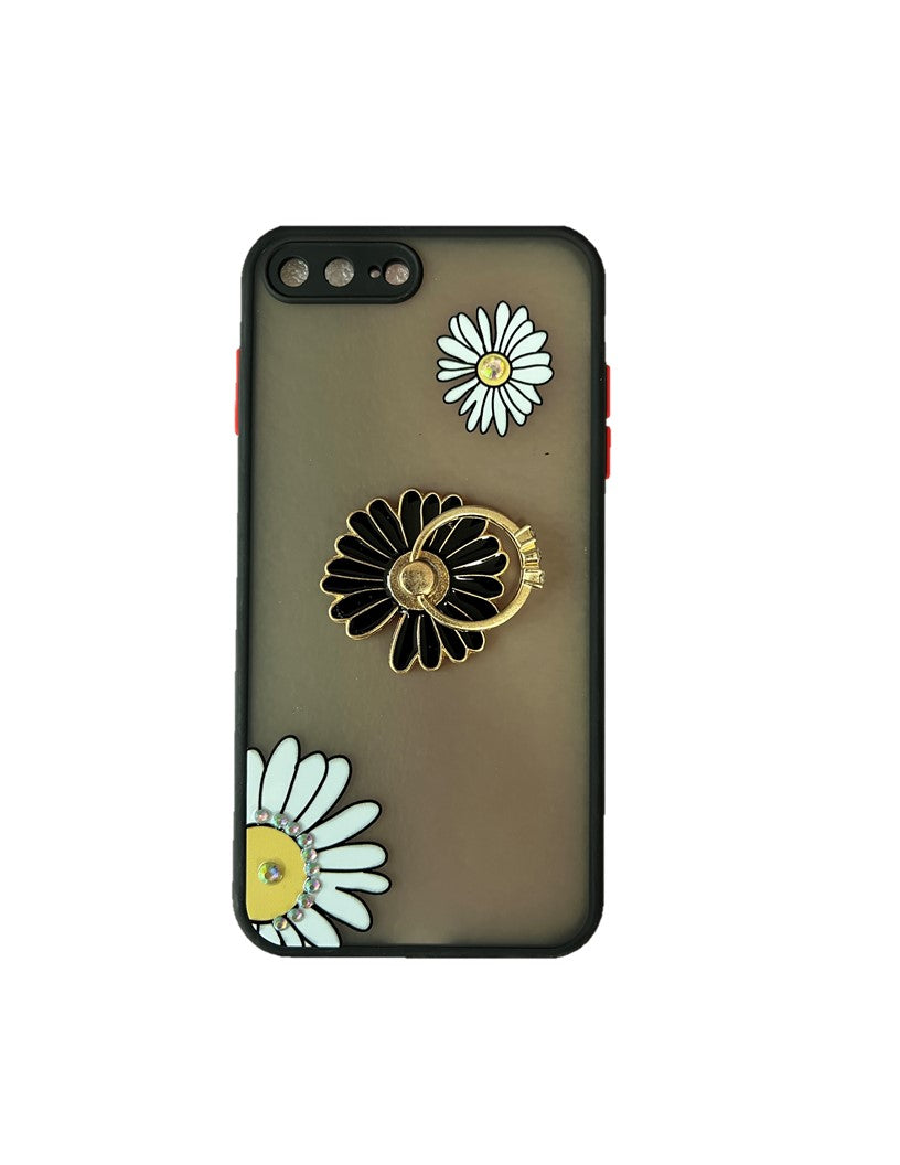 Iphone 7Plus / 8Plus Ring Holder Case With Flower Design Black