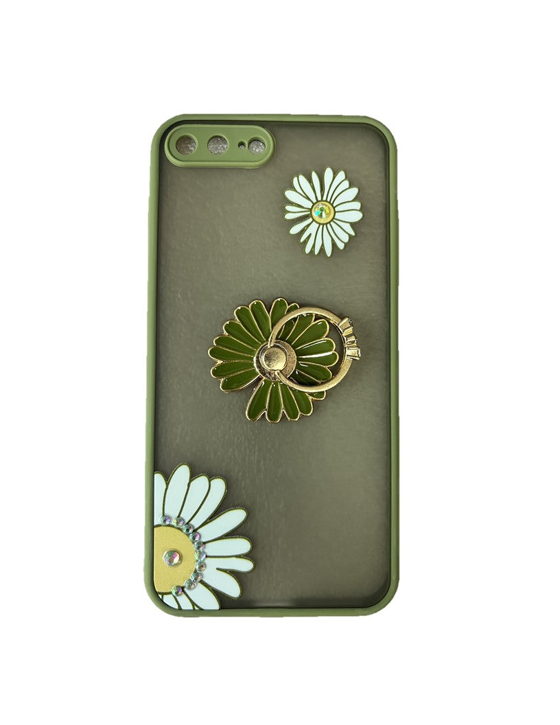 Iphone 7Plus / 8Plus Ring Holder Case With Flower Design Green