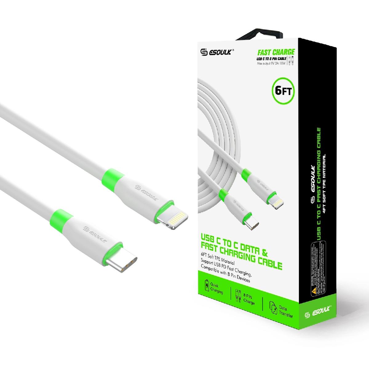 Esoulk 6Feet Charging Cable For Type C to Iphone White