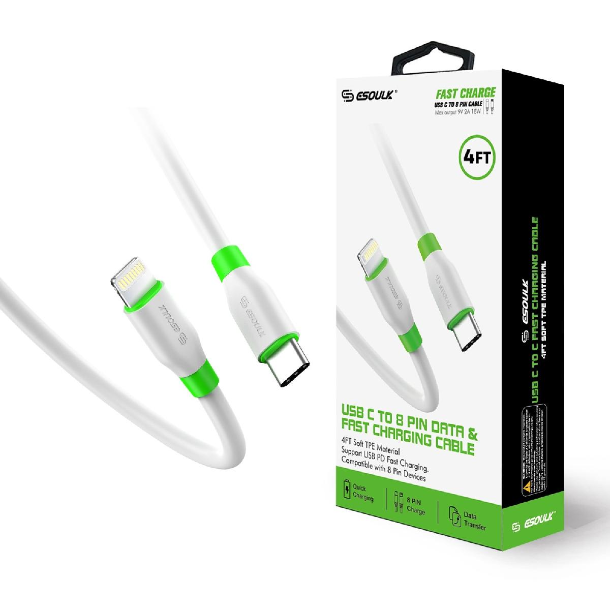 Esoulk 4Feet Charging Cable For Type C to Iphone White