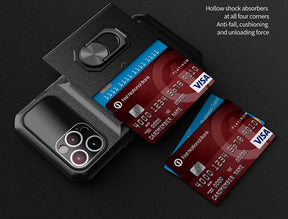 Iphone 13Pro (6.1Inch) Ring Case with Camera Lens Cover and Card Slot Black