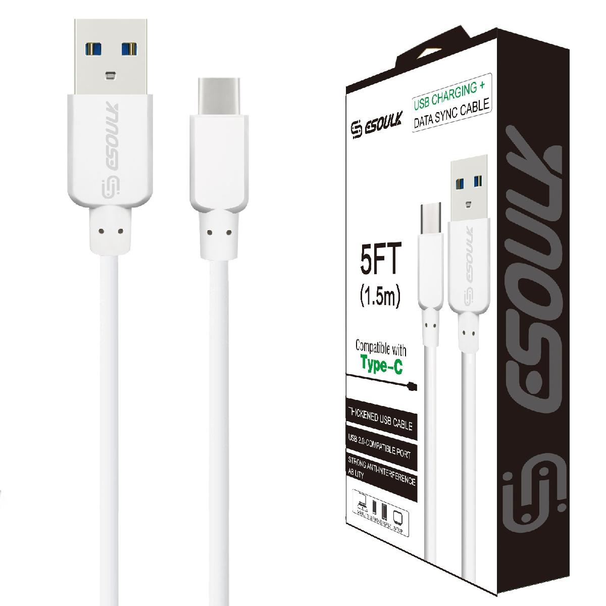 Esoulk 5Feet Charging Cable For Type C In White