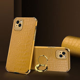 Iphone 13 (6.1Inch) Leather Snake Skin Ring Case Mustard