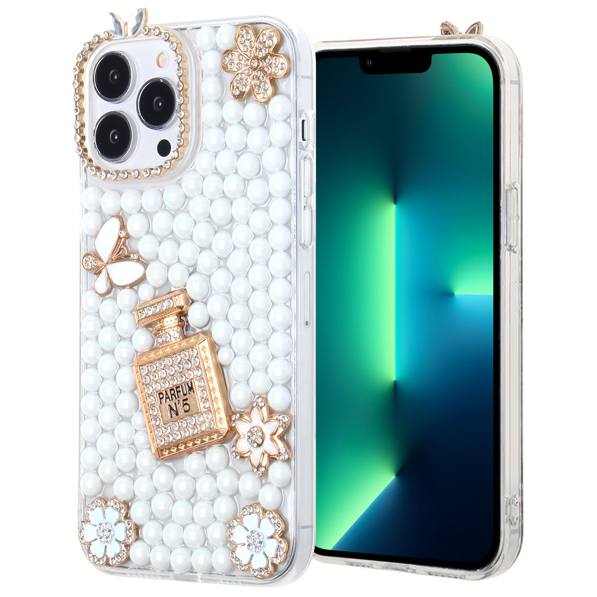 Iphone 13Pro Max (6.7Inch) White Pearl Diamond Case with Perfume